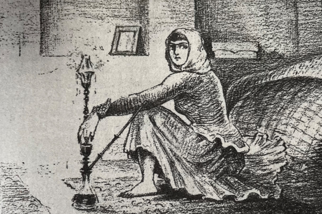 Im Inneren eines Hauses in Teheran, Zeichnung F. Columbari